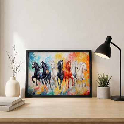 7 Horse Vastu Wall Painting (Landscape Collection) (Natural, Design 26, 48L x 33W cm)