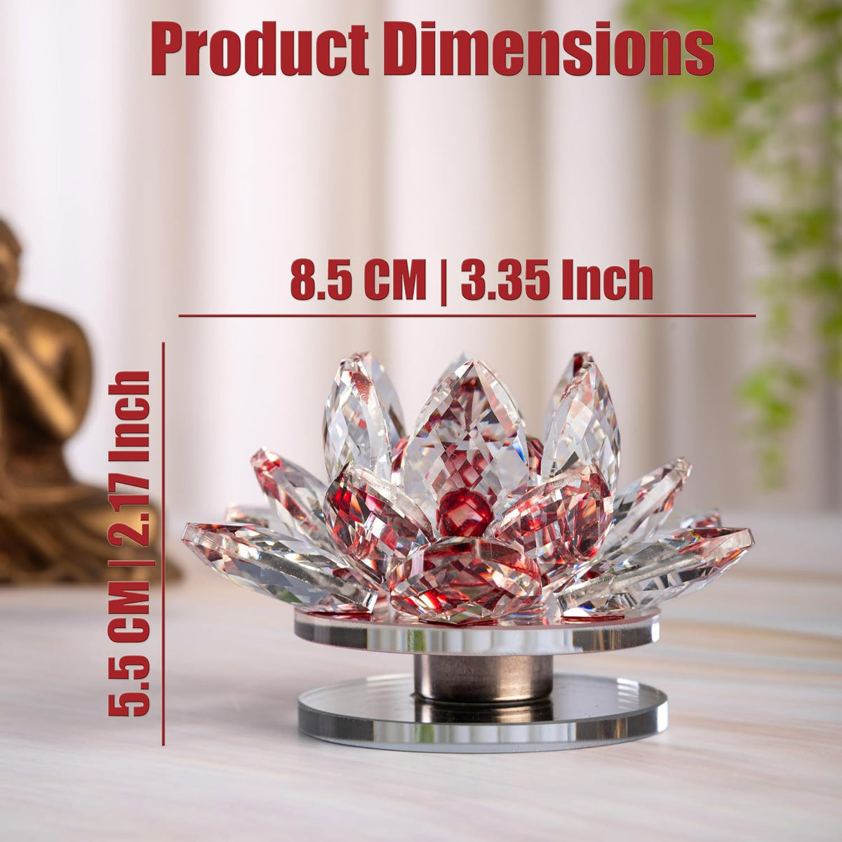 Crystal Lotus Flower Glass Showpiece, Decor -8.5 x 5.5 CM