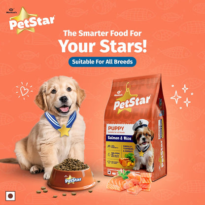 Mankind Petstar Puppy Dry Dog Food (High Protein) Salmon & Rice Flavor, 1kg Pack | Improves Muscle & Strength, Supports Immunity, Protects Liver & Kidney