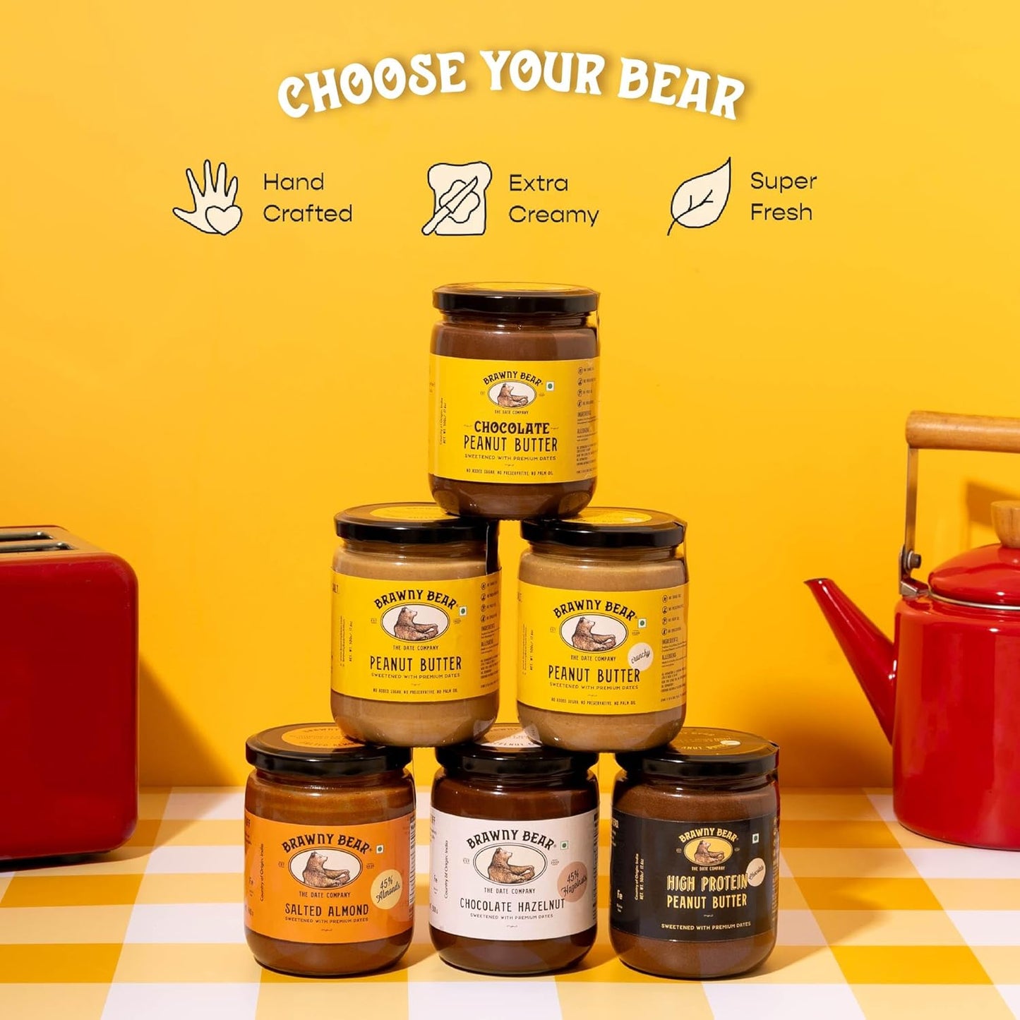 Brawny Bear Peanut Butter, 100% Natural Sweetened with Dates, Smooth Healthy Nut Butter with No Added Sugar and Preservatives, Low Gl, Vegan, High in Protein Spread - 500 gms