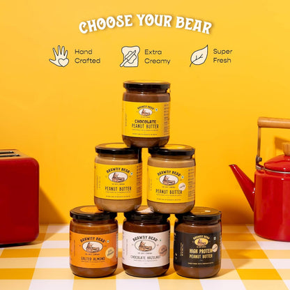 Brawny Bear Peanut Butter, 100% Natural Sweetened with Dates, Smooth Healthy Nut Butter with No Added Sugar and Preservatives, Low Gl, Vegan, High in Protein Spread - 500 gms