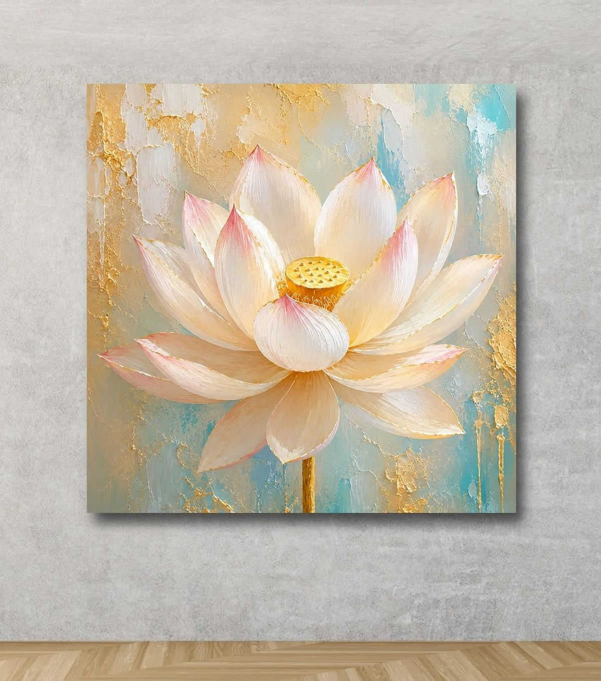 Lotus Flower Painting for Wall Vastu (15+ DESIGNS) Framed Lotus Canvas Painting for Living Room, Bedroom | Nature Floral Wall Art with Multiple Design Variations (Cream Single Lotus, 18x18 Inch, Framed)