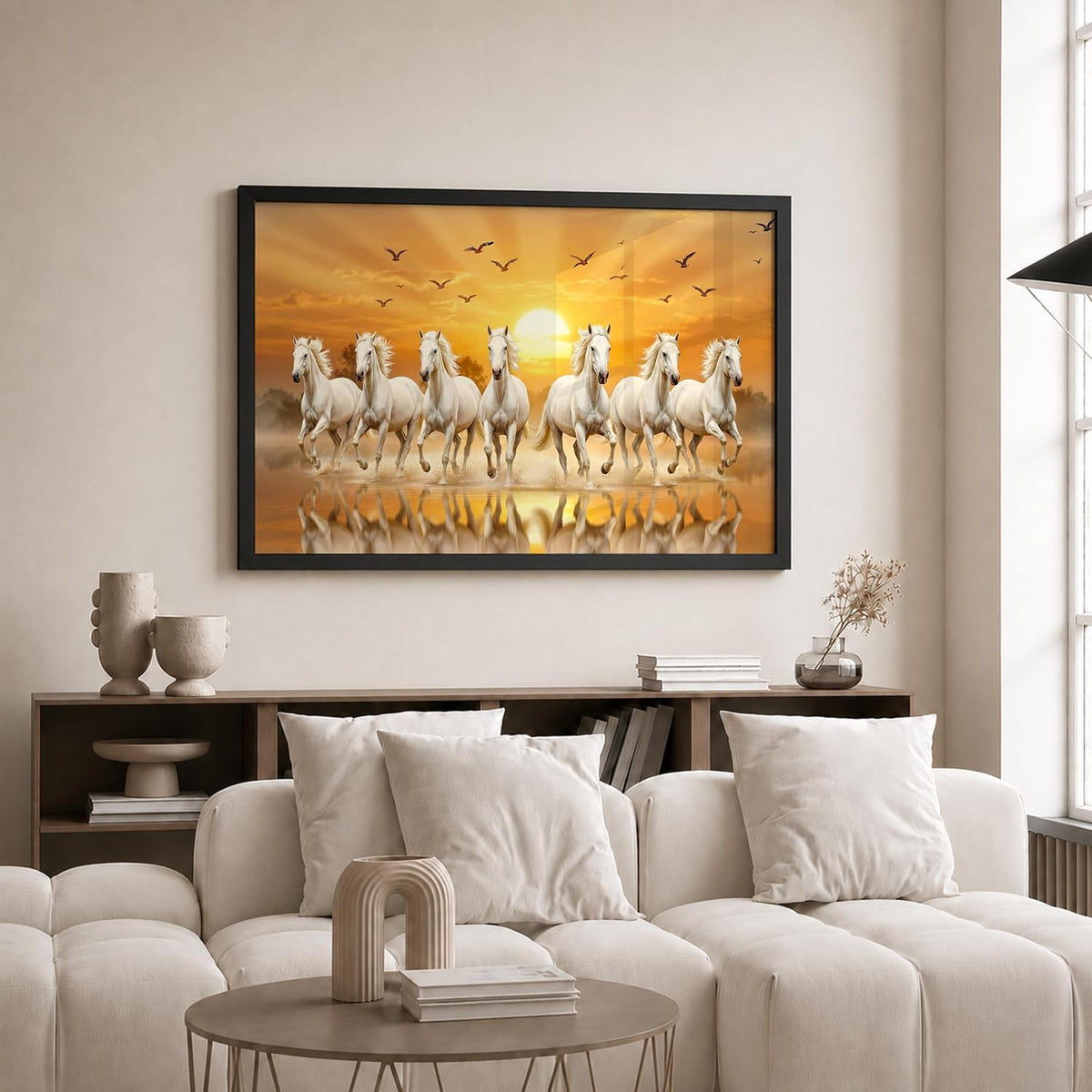 7 Horse Vastu Wall Painting (Landscape Collection) (Natural, Design 25, 48L x 33W cm)
