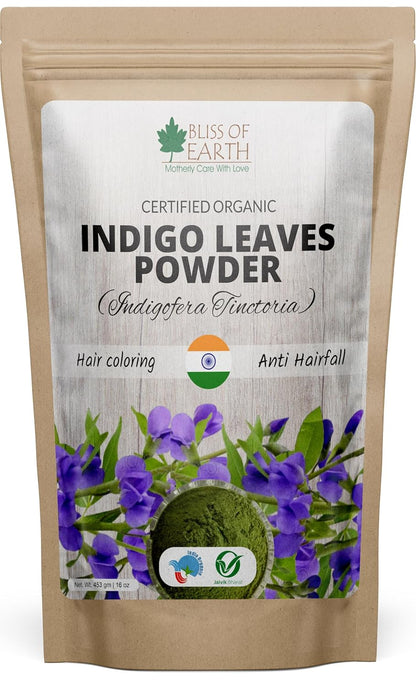 Bliss of Earth Indigo Powder 453GM Organic Natural For Hair Black Organic Hair Dye