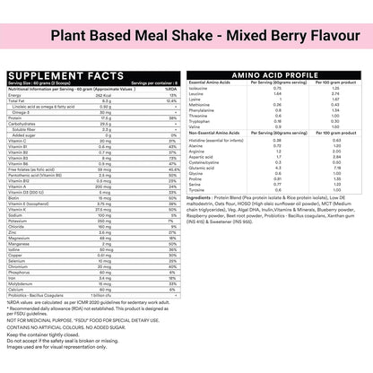 INLIFE Plant Based Meal Replacement Shake | Plant Protein Powder (17.5 Protein) No added Sugar, Lactose Free | Added Probiotics, 500g (Mixed Berry)