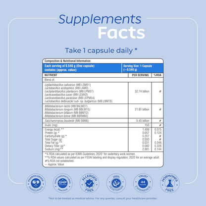 Arth Gut Health Supplement | Prebiotic & Probiotic Blend with 60 Billion CFU | 11 Probiotic Strains & 150mg Inulin | Supports Digestive Health, Bowel Regularity & Immunity | Reduces Bloating, Gas & Indigestion | For Men & Women | 30 Veg Capsules