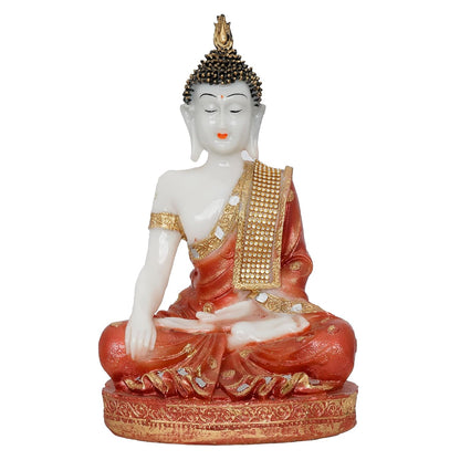 Polyresin Orange & White Meditating Lord Buddha Statue - Serene Inspiring Home Decor Accent Perfect for Meditation Room, Living Space, Yoga Studio, Office - Gift for Housewarmings, Diwali
