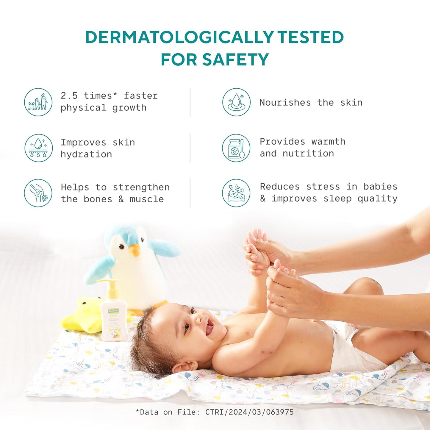 EQUALSTWO by Zydus Nourishing Baby Massage Oil 100ml, 100% Natural Non-Greasy Moisturizing Baby Oil for New Born, Strengthen Muscles & Bones, All Skin Types, Hypoallergenic, Dermatologically Tested, (Pack 1)