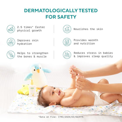 EQUALSTWO by Zydus Nourishing Baby Massage Oil 100ml, 100% Natural Non-Greasy Moisturizing Baby Oil for New Born, Strengthen Muscles & Bones, All Skin Types, Hypoallergenic, Dermatologically Tested, (Pack 1)
