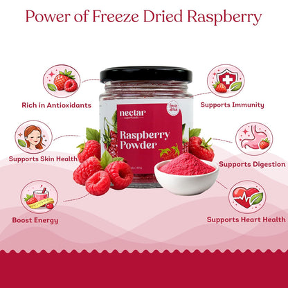 Freeze Dried Raspberry Powder- 60 grams Jar-Pack of 1 Nos | 100% Natural | No Added Sugar, Preservative-Free & Vegan |