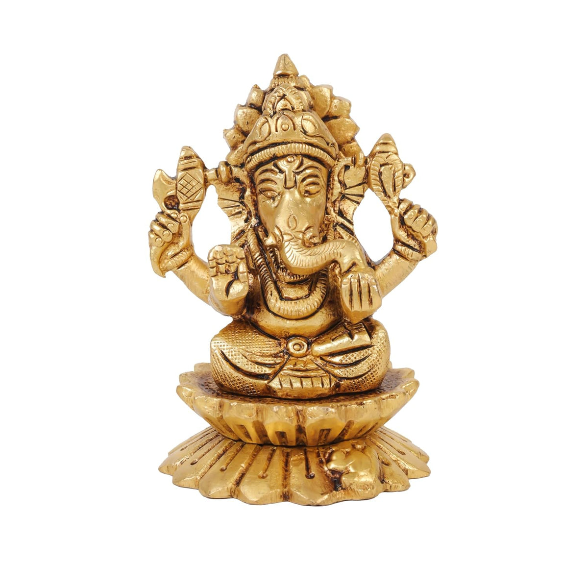 3 Inch Pure Brass Kamal Ganesh Idol | Lotus Seated Vighnaharta Murti for Home Temple, Pooja Room, Office Desk & Spiritual Decor | Ideal for Pooja, Diwali & Festive Gifting