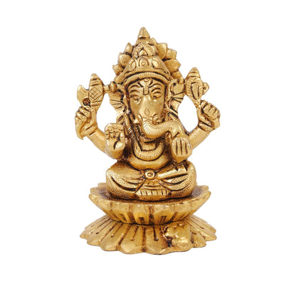 3 Inch Pure Brass Kamal Ganesh Idol | Lotus Seated Vighnaharta Murti for Home Temple, Pooja Room, Office Desk & Spiritual Decor | Ideal for Pooja, Diwali & Festive Gifting