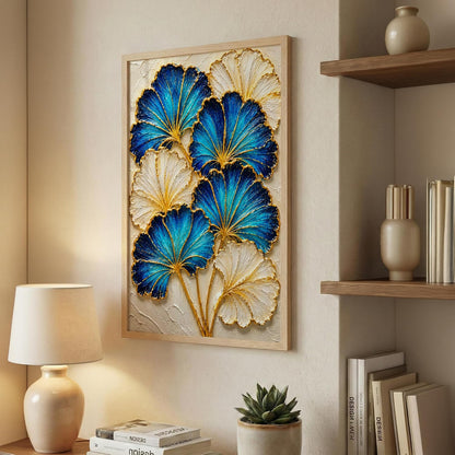 Blue White Ginkgo Framed Wall Art, Natural, 10x13 Inches
