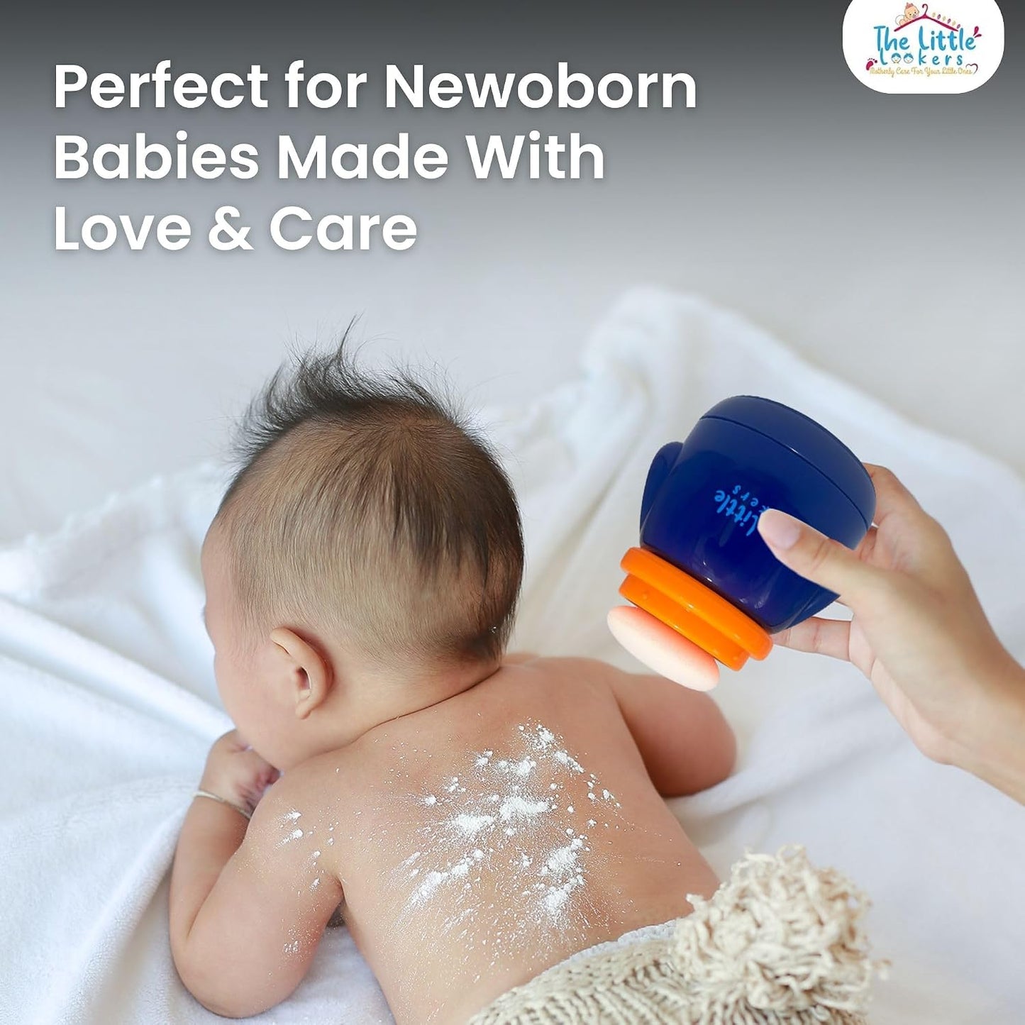THE LITTLE LOOKERS Portable Baby Skin Care Baby Powder Puff With Box Holder Container For New Born & Kids For Baby Face & Body (Navy Blue)