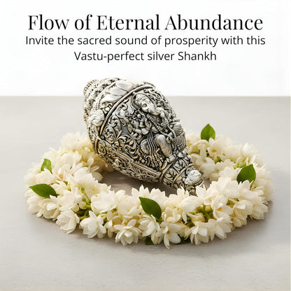 Dev Aastha 999 Pure Silver Plated Ganesh Shankh | 6 Inch Grand Vastu Showpiece for Success & Wealth | Sacred Conch Shell Idol for Home Temple & Altar