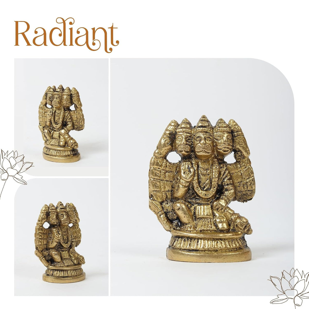 Panchmukhi Hanuman Ji Idol | Brass Five Face Hanuman Sculpture with Radiant Finish for Pooja Room | Festive Gift Idol (Design06: L4 x W2 x H5 cm)