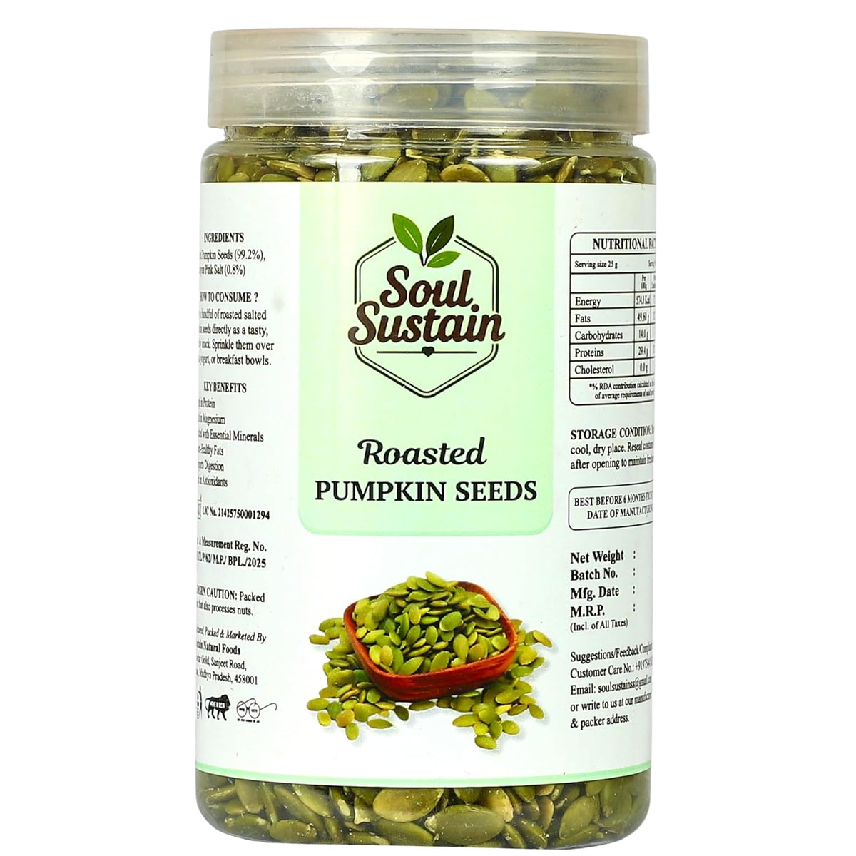 Roasted Pumpkin Seeds – Plant Protein & Fiber Rich Snack, Heart & Bone Support, Healthy Fats, Magnesium & Antioxidants, Salad & Smoothie Toppers, Baking & On-the-Go Nutritious Seeds