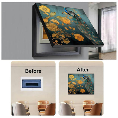 Electric MCB Box Cover Frame With Hydraulic Decorative Painting Peacock Painting Electrical Panel box Cover, Switch Box Frame Will Fit Max 10x14 inch Switch Board, Outer Size 13X17 Inch