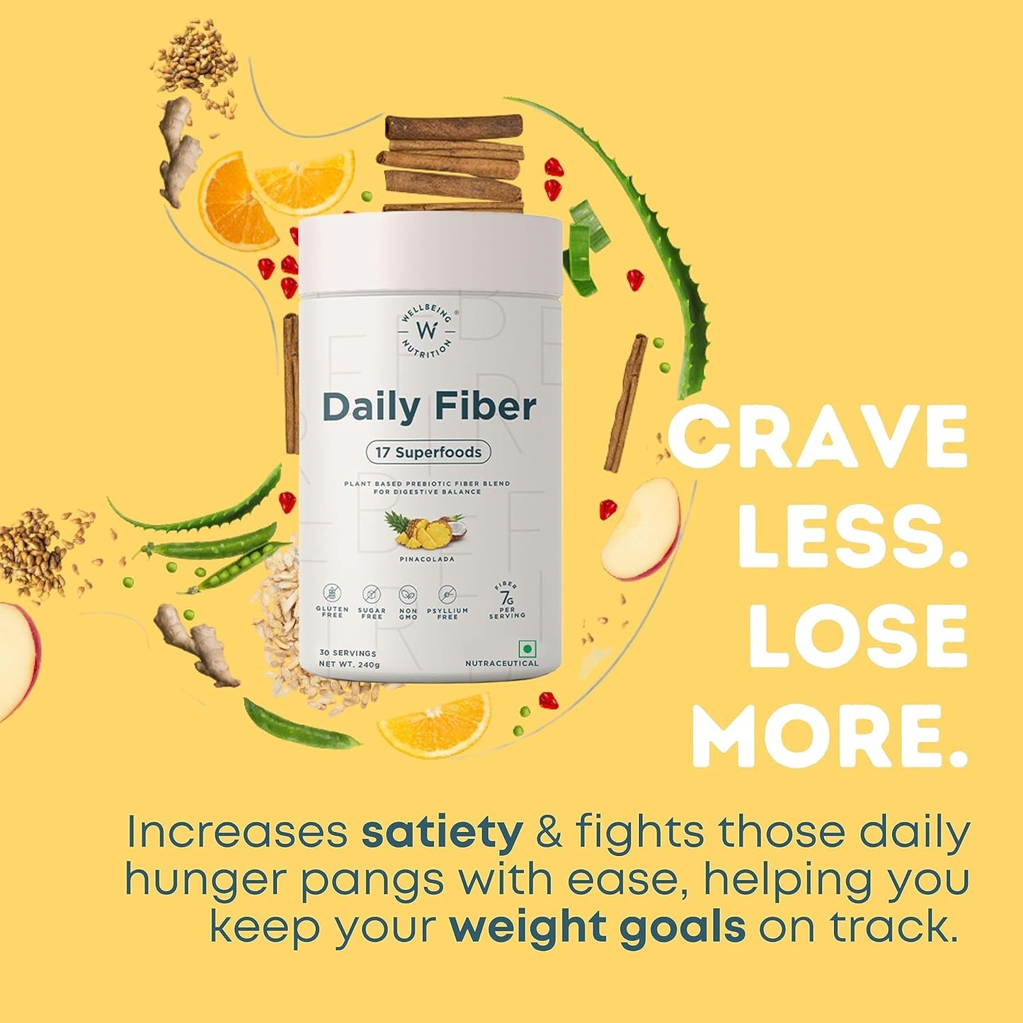 Zephivo Wellbeing Nutrition Daily Fiber Powder | Weight Management, Manages Sugar Control, Bloating, Constipation & Acidity Relief | Organic Prebiotic Digestive Fiber Supplement | 30 Servings