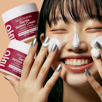 SeoulCeuticals Korean Retinol Night Cream for Face – K Beauty 1% Retinol Cream with 97.5% Snail Mucin & 2% Niacinamide – Lightweight Moisturizer for Sensitive Skin – 2oz