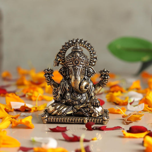 Brass Ganesh Ji Idol for Pooja Room | Small Brass Ganpati Murti for Home Temple | Decorative Lord Ganesha God Statue (Design01: L4 x W2.5 x H5 cm)
