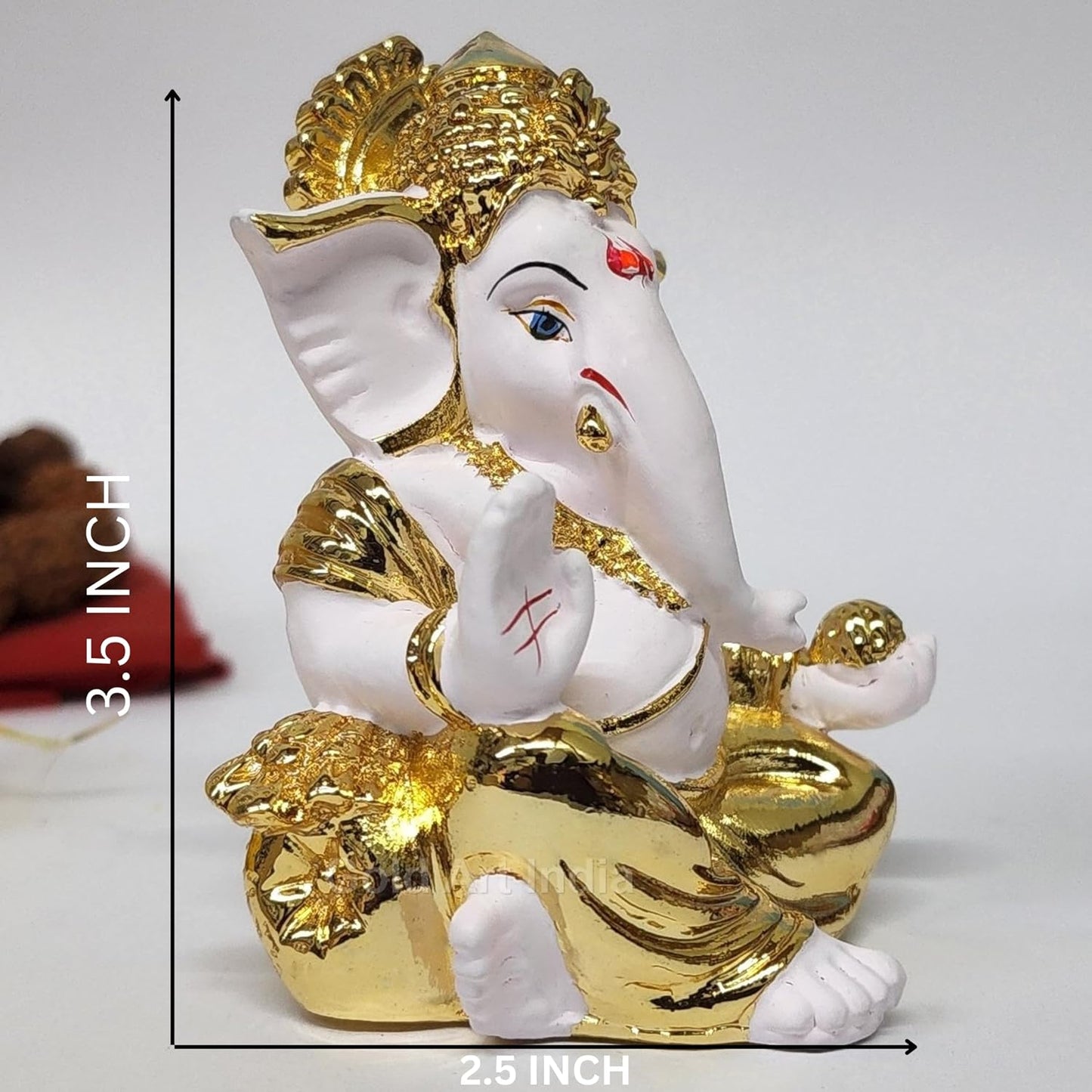 Gold Art India Gold Plated Gaddi Ganesha for Car Dashboard Home Decor Gifting Diwali Birthday Festivals (GAADDIGOLDWHITE)