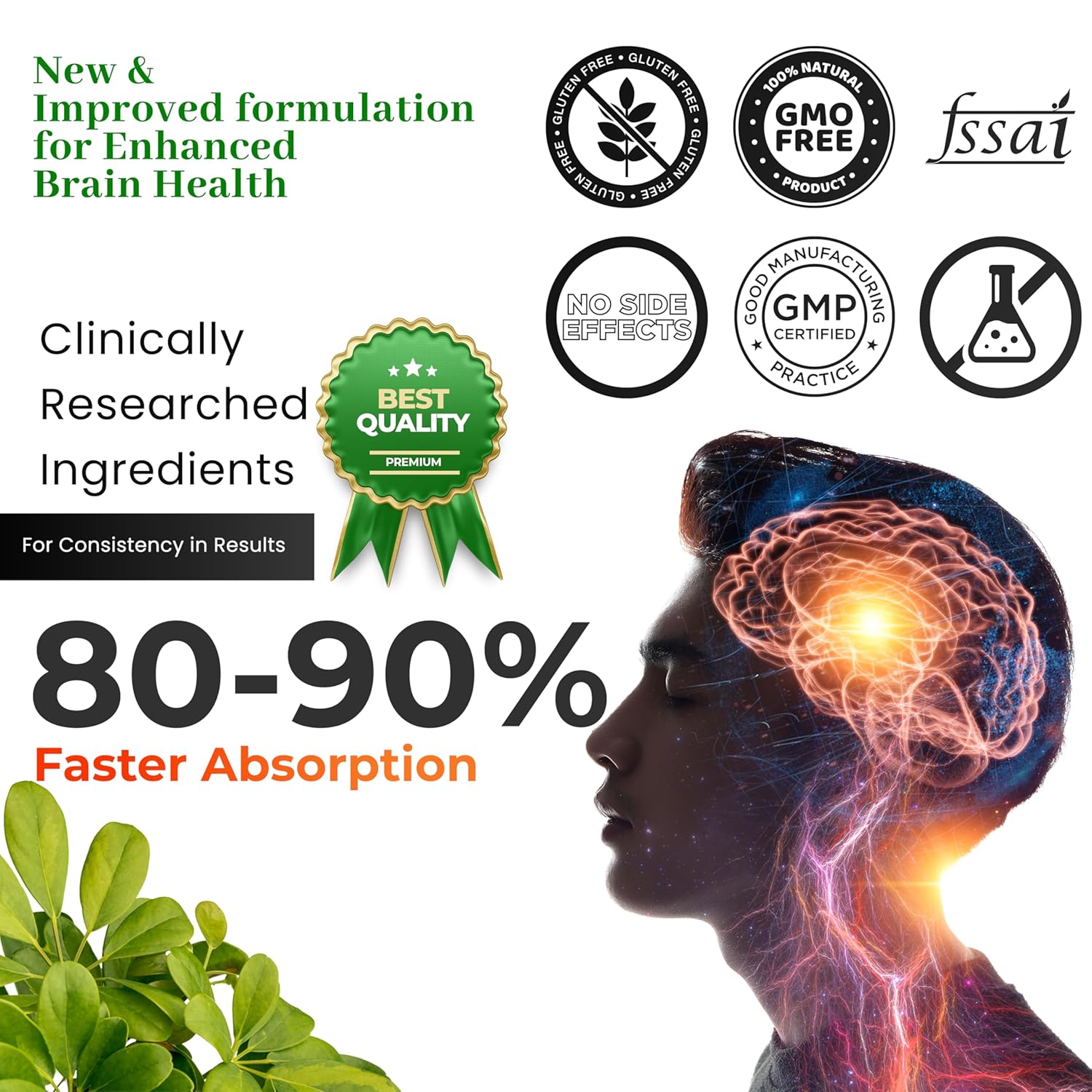 Zephivo HEALTH VEDA ORGANICS PRIVATE LIMITED Plant Based Brain Booster With Ginkgo Biloba & Brahmi I 60 Veg Capsules I Boosts Concentration & Learning Activities