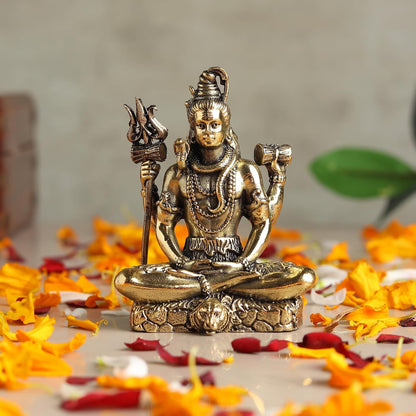 Handcrafted Brass Shiv Ji Murti | Lord Shiva Idol for Meditation, Pooja Room & Home Temple | Auspicious Hindu God Statue (Design03: L6 x W3.5 x H7 cm)