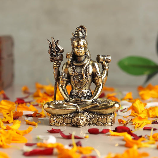 Handcrafted Brass Shiv Ji Murti | Lord Shiva Idol for Meditation, Pooja Room & Home Temple | Auspicious Hindu God Statue (Design03: L6 x W3.5 x H7 cm)