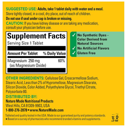 Nature Made MAGNESIUM 250 mg 100 Tablets