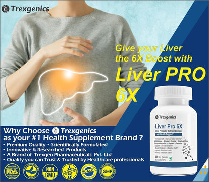 Trexgenics LIVER PRO 6X with L-Glutathione, Silymarin, N-Acetyl L-Cysteine, Phosphatidylcholine, Trimethylglycine (Betaine), Dandelion (60 Veg. Capsules (Pack of 1)