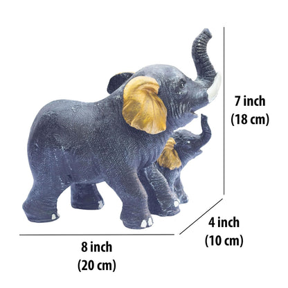 Polyresin 6" Elephant with Baby Statue for Home Decor – Vastu & Feng Shui Good Luck Symbol – Decorative Showpiece for Entryway, Living Room, Office, Gift (Black)