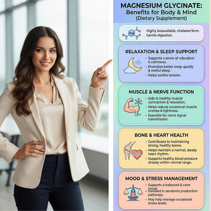 Suplee Magnesium Glycinate Effervescent Tablets 1000mg | 220mg Elemental Mgagnesium per Tablet | Supports Muscle Recovery, Sleep & Heart Health | Zero Added Sugar | 20 Count | Orange Flavour