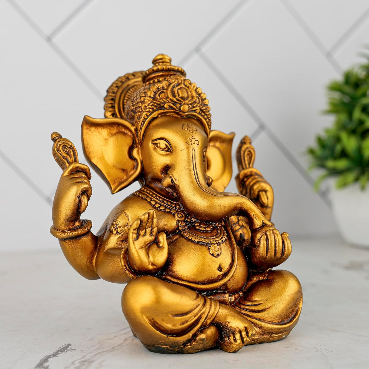 Ganesh ji murti Idol Statue Showpiece Home Decor Items for Living Room and Gifts (Golden 4)