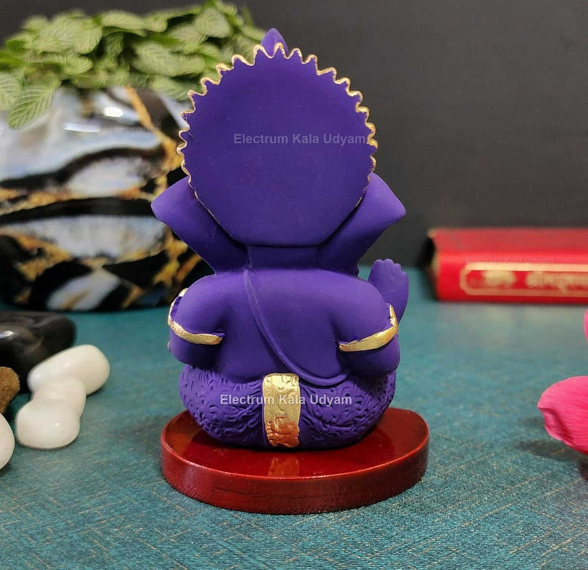 Handcrafted Poly Resin Ganesha Statue with Base - Perfect for Car Dashboard, Office Desk, Shelves, and Home Decor - Ideal Housewarming Gift! (MukutVioletMDF)
