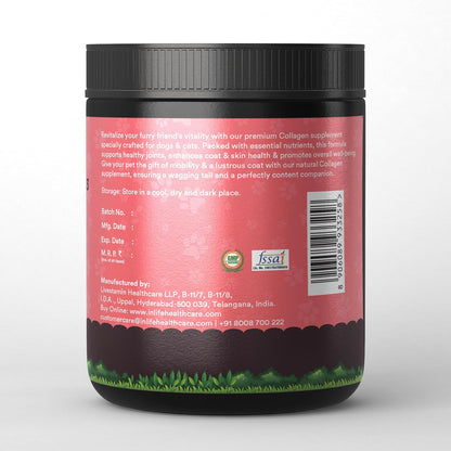 INLIFE Collagen Peptides Supplement Dogs Cats, Glucosamine 200g Strawberry | Joint Lubrication, Synovial Fluid, Immune Health, Antioxidant Activity, Human Grade, Palatable