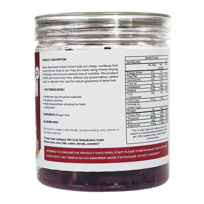 Nectar Superfoods Freeze Dried Dragon fruit - 60 grams Jar-Pack of 1 Nos | 100% Natural & Pure | No Preservatives, No Sugar Added, Vegan | Ideal for Cooking & Seasoning | Made in India