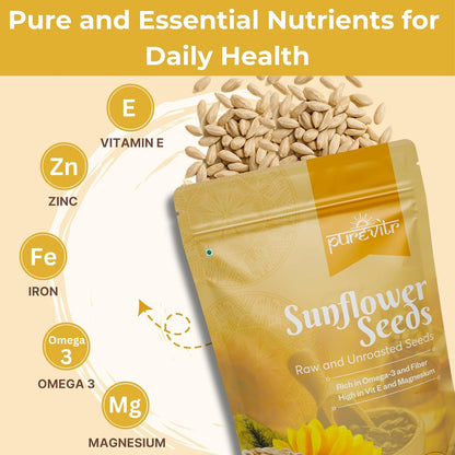 Purevitr Sunflower Seeds | Raw Sunflower Seeds for Eating | Protein-Rich, High in Vitamin E, Fiber & Antioxidants | Healthy Snacks | No Preservatives (Pack of 1)