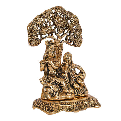 Radha Krishna Sitting Under Tree Idol Metal Statue Showpiece