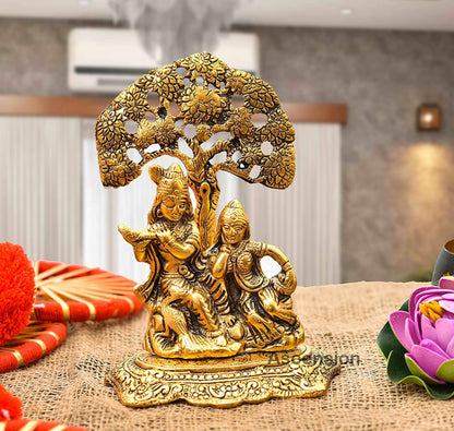 Metal Radha Krishna Idol Decorative Showpiece Statue for Puja Room Home Decor Office Desk Decoration Gift Items (7 x 6 Inches) Gold