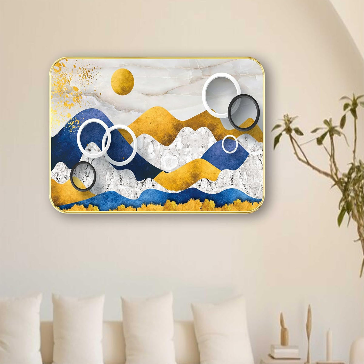 Abstract modern art Premium Sparkle Lamination Finished Surface Golden Slim Frame (13 x 19 Inch) For Home/Office/Hotel painting MG-633