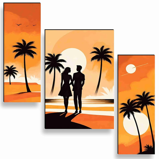 couple romance Paintings for Wall Decoration - Set Of 3, 3d modern art Painting for Living Room Large Size with Frames for Home Decoration, Hotel, Office painting 50.8 cm x 30.48 cm A-JM-36054