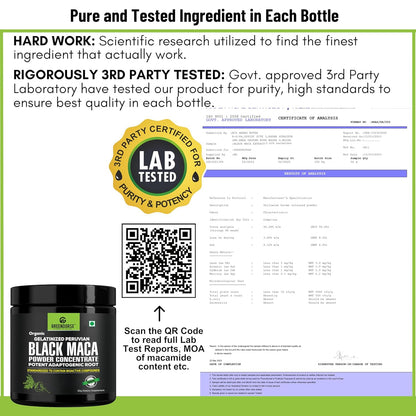 GREENDORSE Peruvian Black Maca Root Powder Concentrate | Rich in Macamide & Macaenes, 3rd Party Lab Tested | Stamina & Reproductive Health Support, Performance,Vitality- High Potency-50g