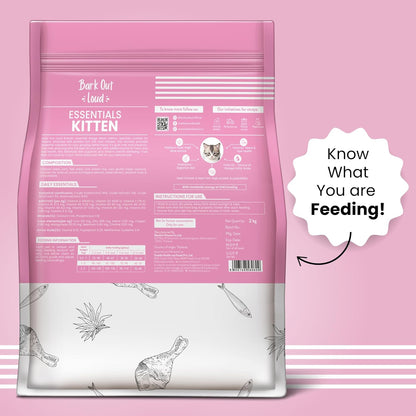 Bark Out Loud Essentials - Dry Kitten Food, Tailored Nutrition for Kittens, Fish & Chicken Kibbles with Added Taurine (1Kg)