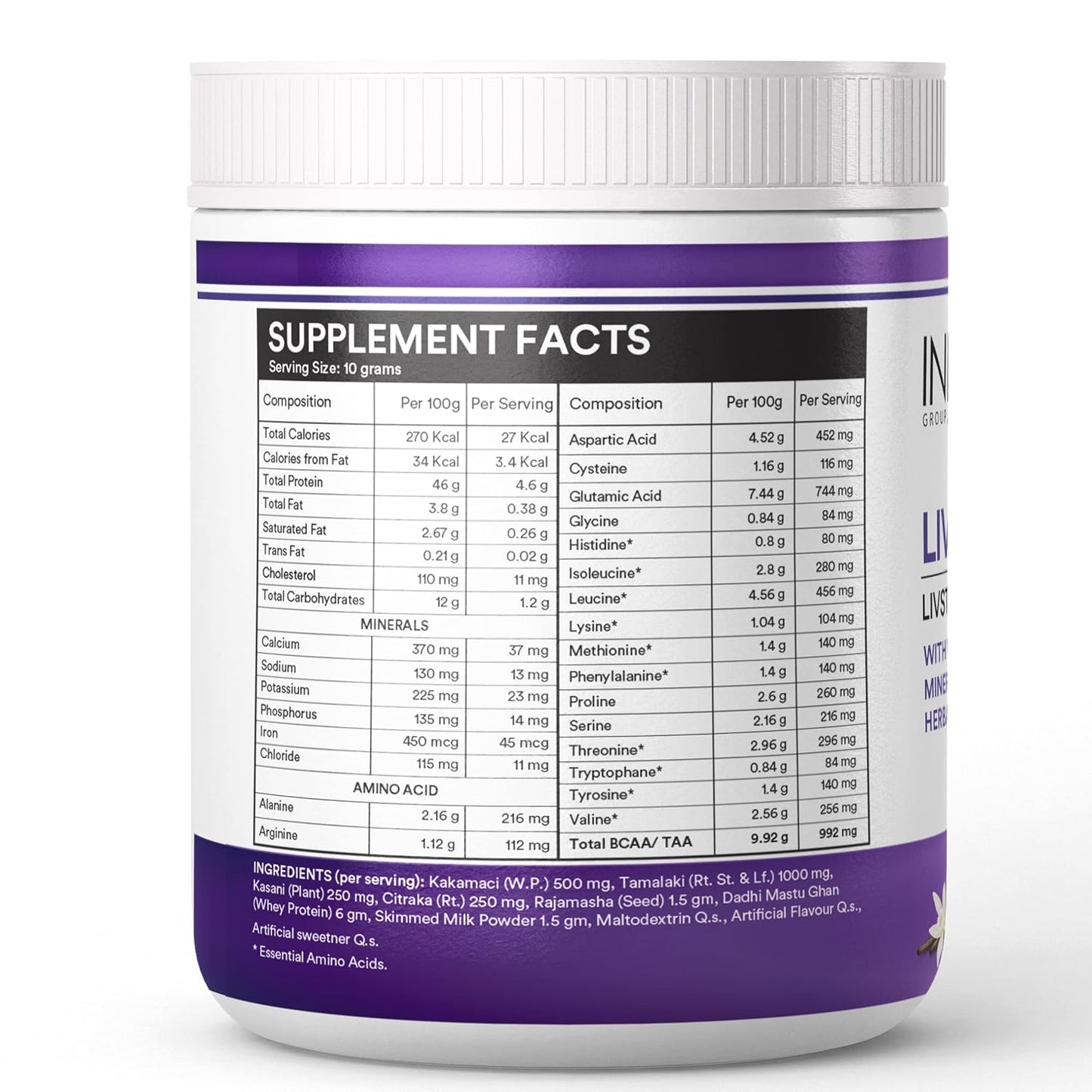 INLIFE Livstan Liver Support Supplement | Whey Protein Powder with Ayurvedic Herbs - Kakamachi, Tamalaki, Kasani, Citraka, Rajamasha - 300g (Vanilla)
