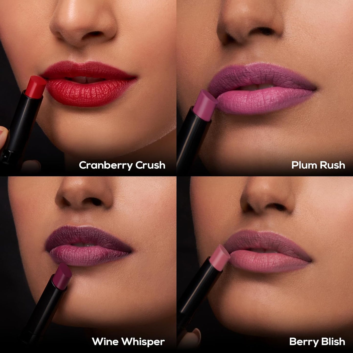 RENEE Very Matte Pack of 4 Matte Lipsticks - Berries, Intense Color Pay Off, Full Coverage, Long Lasting & Weightless, Easy Glide Formula With Velvety Finish, Suitable for All Occasion & Gifting