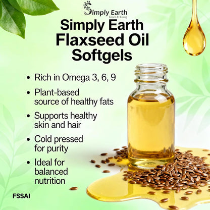 Simply earth Cold Pressed Flax seeds oil Omega with extra Virgin oil, Linolenic Acid, Oleric Acid | Natural Form of omega 369-60 Softgels…