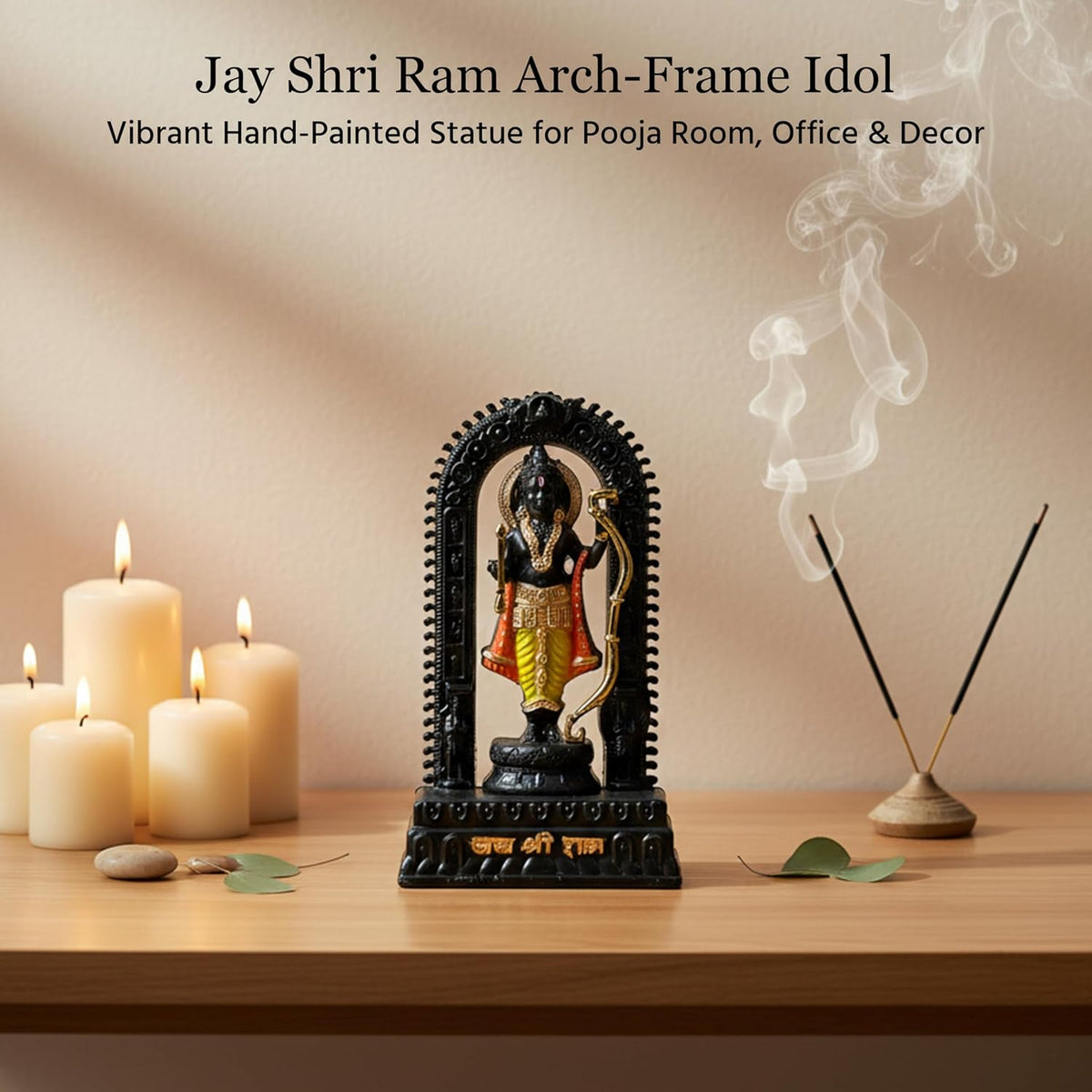 HindCraft Lord Ram Idol Statue for Home Decor & Temple, Ram Ji Murti with Arch Frame, Decorative God Idol for Pooja Room, Mandir, Living Room & Office Spiritual Showpiece, Temple Idol