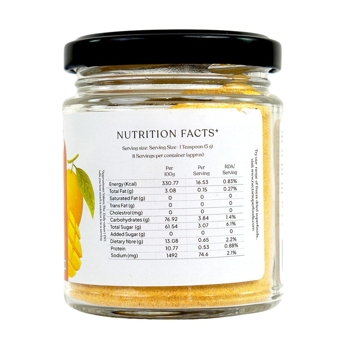 Nectar Superfoods Freeze Dried Mango Powder- 60 grams Jar-Pack of 1 Nos | 100% Natural | No Added Sugar, Preservative-Free & Vegan | Processed in India