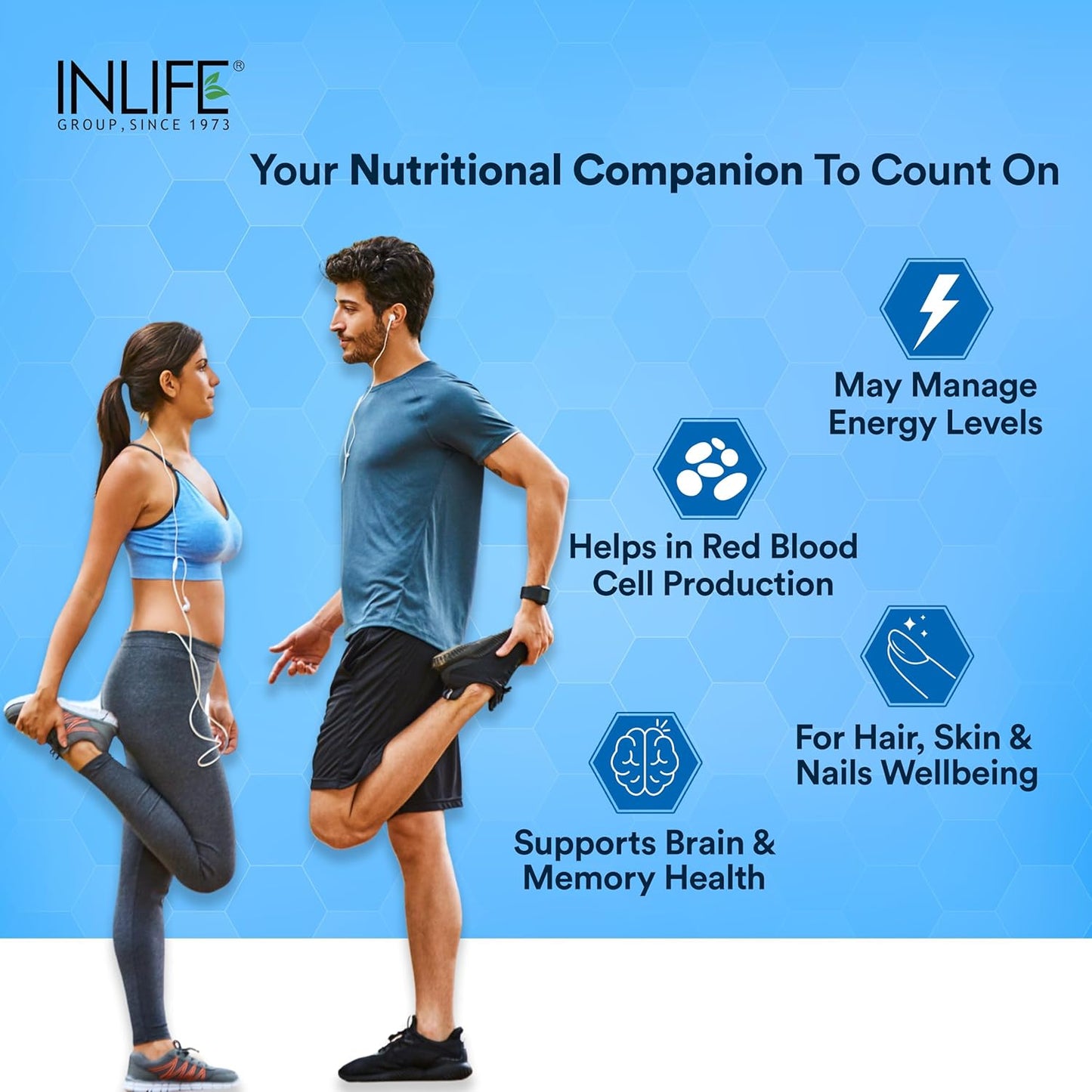 INLIFE B Complex Supplements B1, B2, B3, B5, B6, Biotin, with Vitamin B12, Folic Acid, Alpha Lipoic Acid, Inositol & Choline | For Energy & Metabolism | For Men Women - 60 Vegetarian Capsules